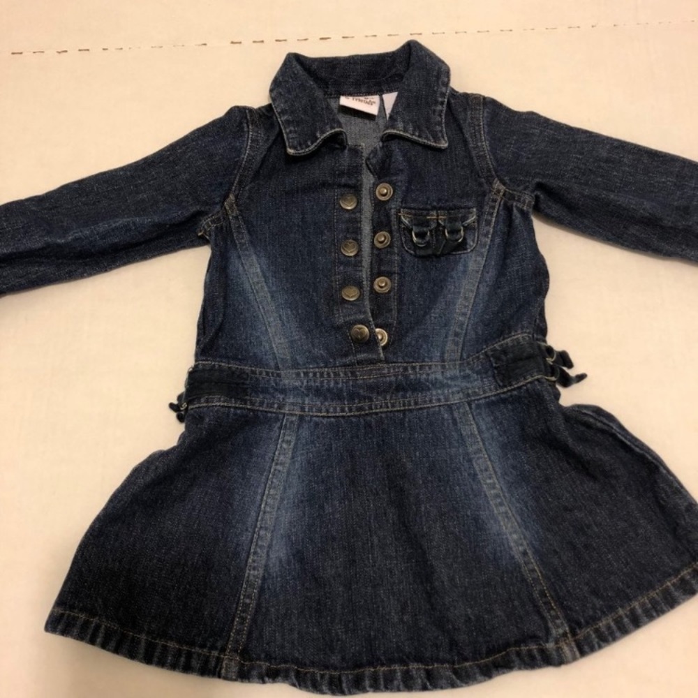 Polly & Friends Toddler Denim Jean Dress 3T Long Sleeve Heart Imprinted Snaps